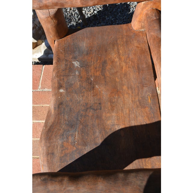 Goldenrod Folk Art Handcrafted Unique Rustic Log Solid Wood Bench Seat / Wide Chair For Sale - Image 8 of 18