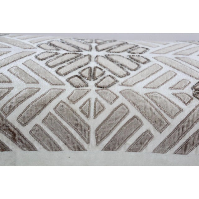 Vintage Taupe and Ivory Cut Velvet Pillow With Metallic Beads For Sale - Image 11 of 13