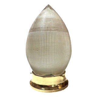 MCM Holophane Teardrop Glass Ceiling Pendant W/ Light Brass Fitter For Sale