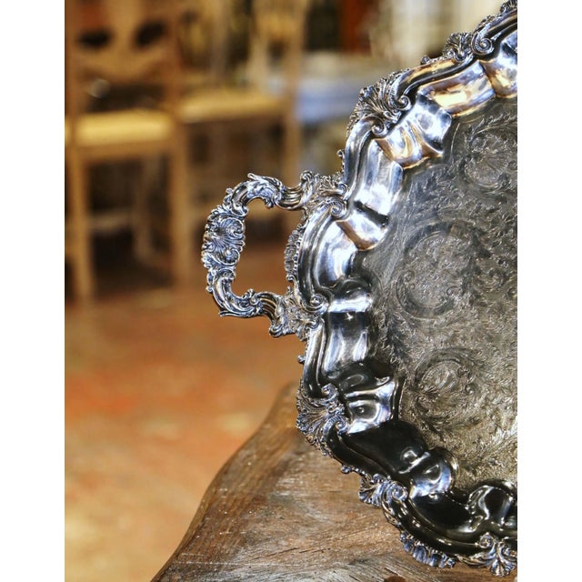 French Mid-Century French Louis XV Style Silver-Plated Serving Tray For Sale - Image 3 of 10