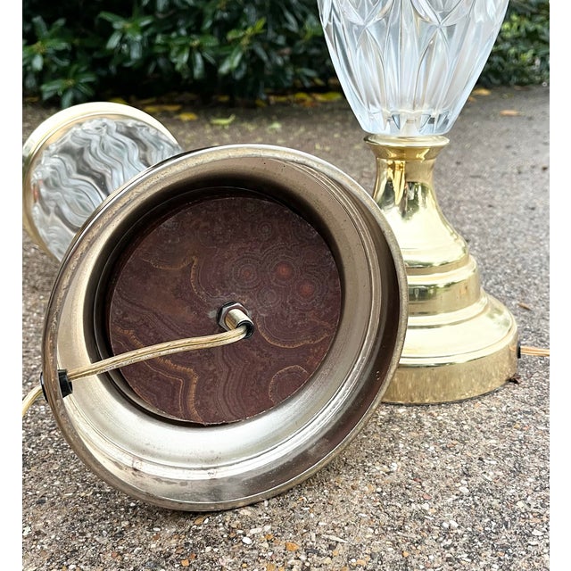 Vintage Dresden Bleikristall Crystal & Brass Large Table Lamps - a Pair For Sale - Image 10 of 12