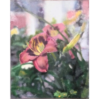 Summer Wine by John Hyland | Oil on canvas Floral still life with pink flowers and greenery For Sale