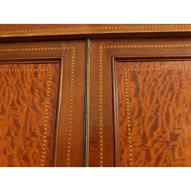 Antique English Edwardian Inlaid Mahogany Triple With Oval Mirrors Armoire For Sale - Image 4 of 7