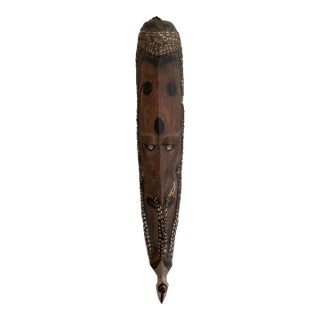 Vintage Sepik River Papua New Guinea Shell Mask With Cowries and Pig Tusk For Sale