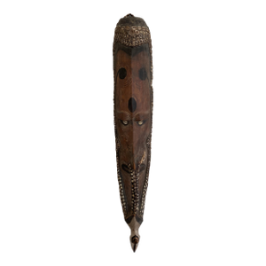 Vintage Sepik River Papua New Guinea Shell Mask With Cowries and Pig Tusk