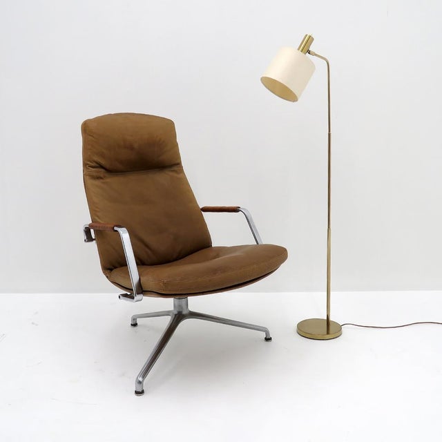 wonderful, minimalistic brass floor lamp by Bergboms, Sweden, 1960, with original shade, acrylic diffuser, on/off switch...
