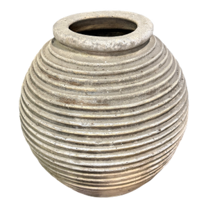 Antique Early 20th Century Monumental Terracotta “Beehive” Olive Oil Jar – Ribbed Amphora Vessel, 46″h × 42″w
