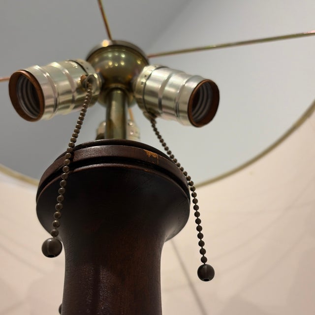 Mid-Century Modern Vintage Mid 20th Century Dark Wood Carved Floor Lamp – Ornate Traditional Design For Sale - Image 3 of 8