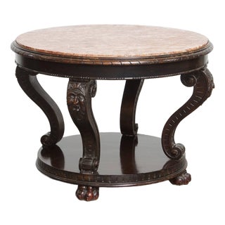Antique French Side Table in Fruit Wood with Marble Top, 1890s For Sale