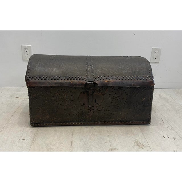 18th Century Leather Dome Top Trunk For Sale - Image 9 of 9