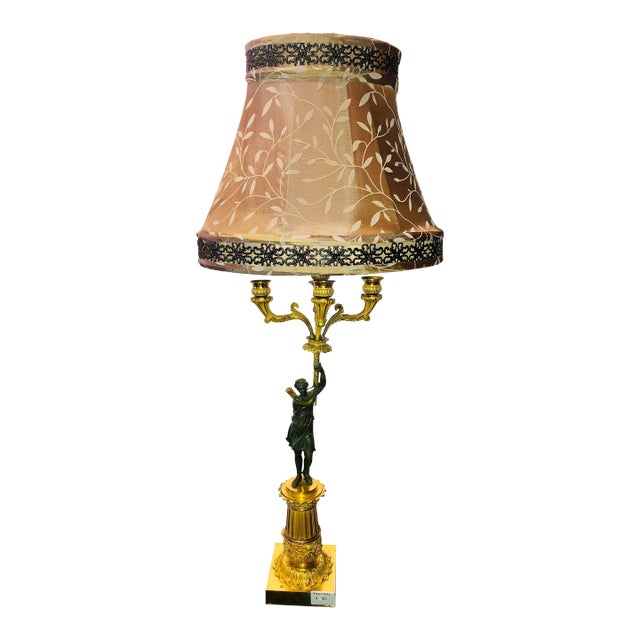 Empire Doré Bronze Candelabra Lamp Having a Patinated Woman Mounted as a Lamp For Sale