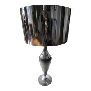 Modernist Chrome and Rosewood Lamp, Chrome Shade For Sale