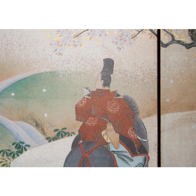 Goldenrod "Falconry", After Kano Tsunenobu, 1960s Showa Era Japanese Byobu Screen For Sale - Image 8 of 18