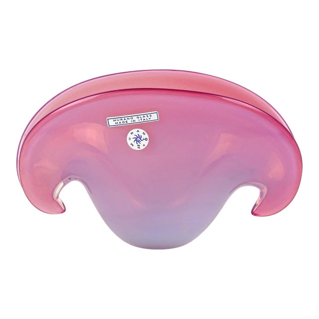 Vintage Cenedese Murano Label Double Position Opal Pink Italian Art Glass Seashell Bowl Vase For Sale