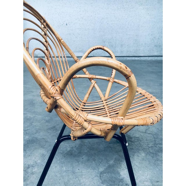 Vintage Midcentury Dutch Design Pair of Rattan / Bamboo Lounge Chairs by Rohe Noordwolde. Made in the Netherlands,...