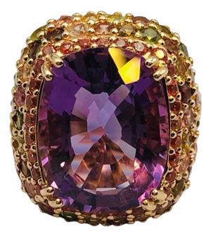 Bochic "Orient" Vintage Diamond, Amethyst & Sapphire Ring Set In 18K Gold & Silver