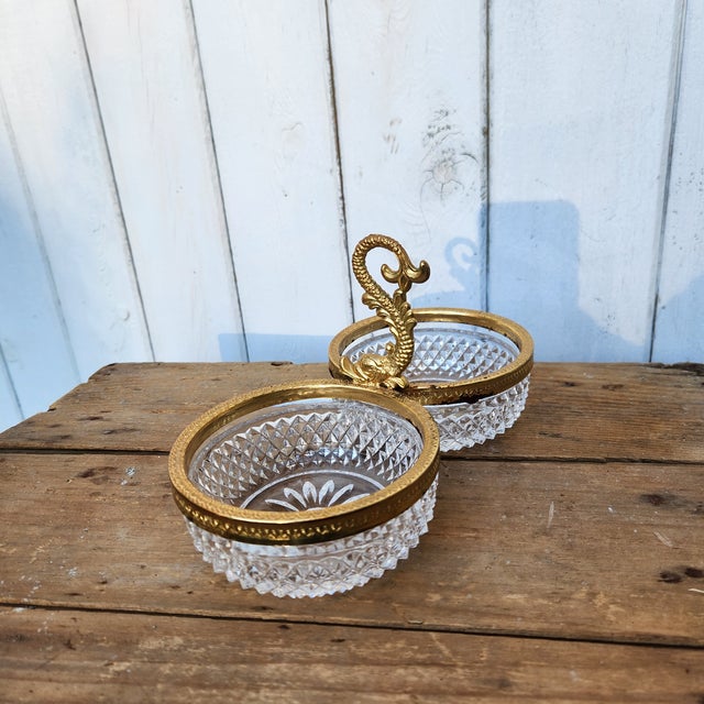 Vintage Crystal & Gold Ormolu Double Serving Dish / Compote For Sale - Image 9 of 9