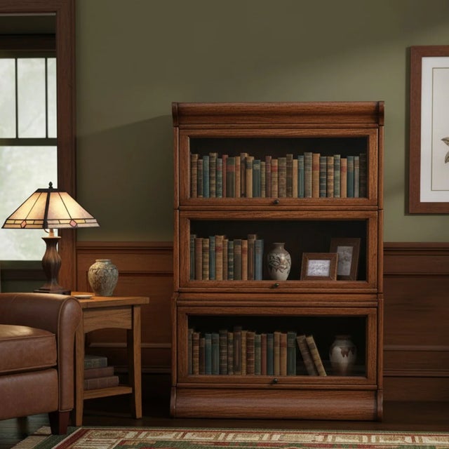 Experience timeless craftsmanship with the Mission 3 Stack Oak Barrister Bookcase with Beveled Glass, a stunning piece of...