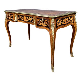 Fine 19th Century Marquetry Bureau Plat, After Edward Holmes Baldock For Sale