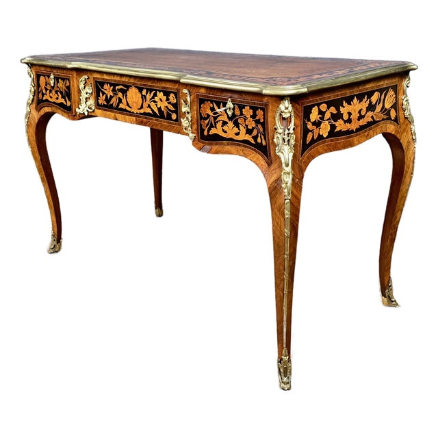 Fine 19th Century Marquetry Bureau Plat, After Edward Holmes Baldock For Sale