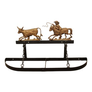 Vintage Western Wrought Iron Hanging Rack For Sale