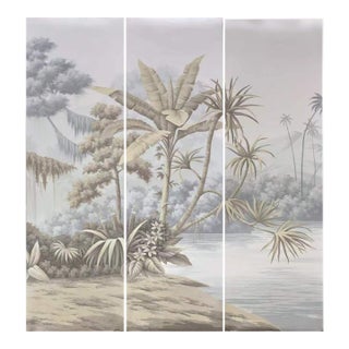 36" * H96" * 3ps,Hand-Painted Retro Tropical Landscape Mural Wallpaper, Made-to-Measure Custom Sizing For Sale