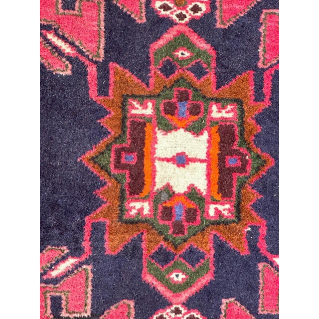 Pretty mid century rustic Hamadan rug with nice geometrical design and beautiful colours with red, blue, navy blue, and...