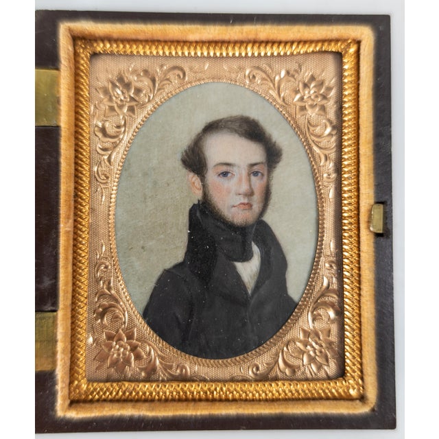American 19th Century Fine American Miniature Watercolor Portrait of a Gentleman For Sale - Image 3 of 16