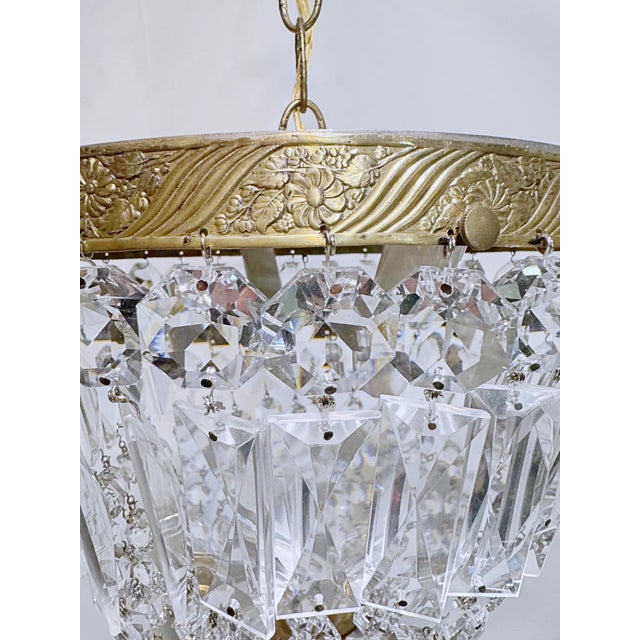 Vintage Neoclassical Brass Tiered Crystal Basket Chandelier For Sale In New York - Image 6 of 9