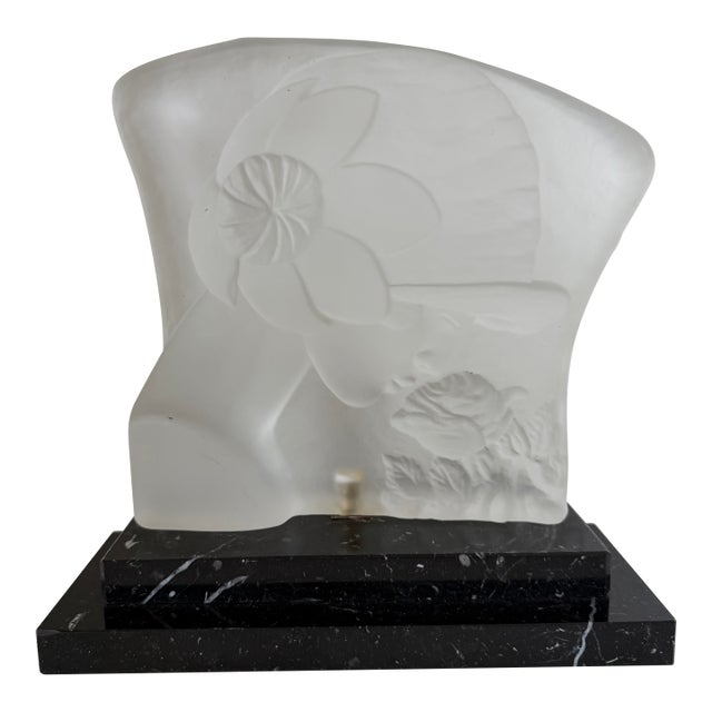 1920's French Art Deco Pate De Verre Figural Lamp With Woman & Floral Motif For Sale