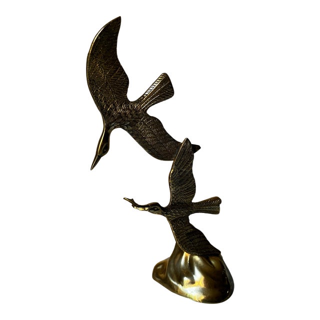 Mid Century Modern Brass Birds Seagull Sculpture For Sale