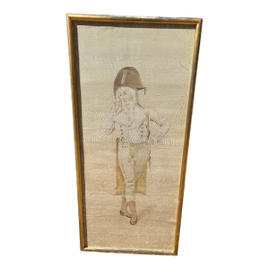 Vintage Tall Rectangular Painting on Silk of Napoleon