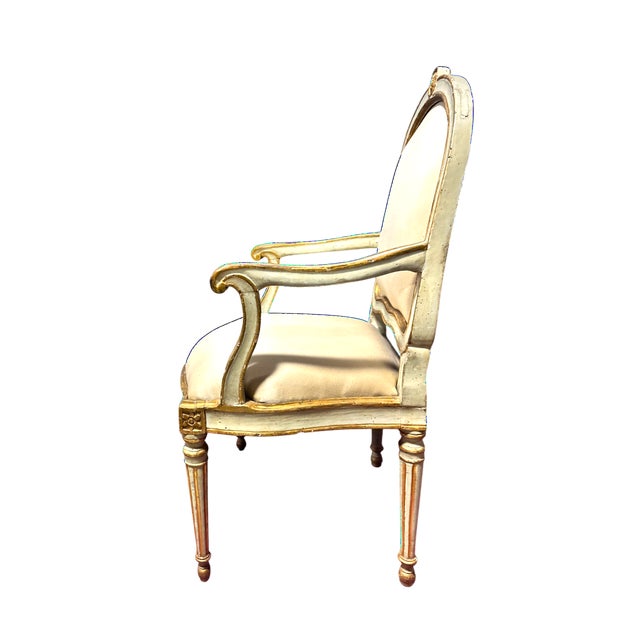 Lovely original pale blue painted surface and gilded details on this 18th Century Venetian accent chair. Sturdy and...