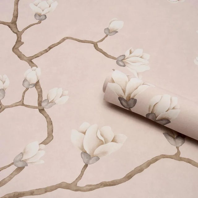 Schumacher Schumacher Magnolia Tree Wallpaper In Dusty Blush For Sale - Image 4 of 6