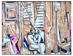 Claude Jouhanneau, Femme Nue Dans l'Intérieur, 1950s, Mixed Media & Collage