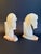 Beautiful pair of white stone onyx Horse head bookends on a sturdy, orange striated marble base. Likely crafted in the mid...