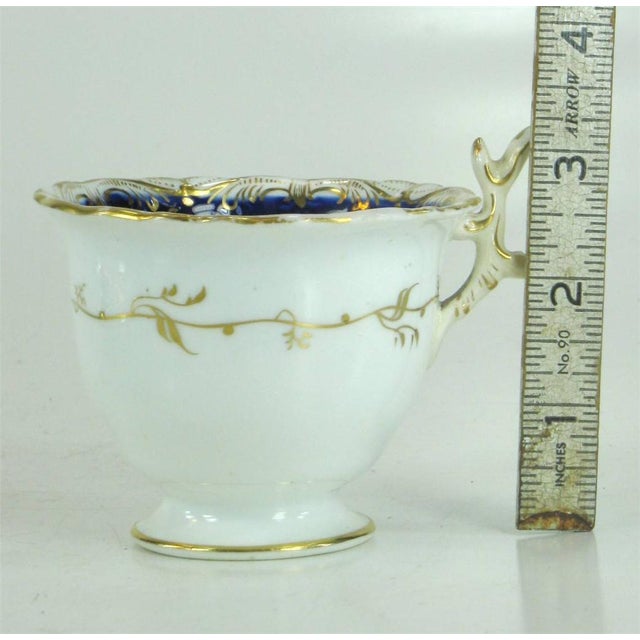 White Early 19th Century Teacup Antique Cobalt Tea Leaf Fine Bone China Hand Panted Gold For Sale - Image 8 of 12