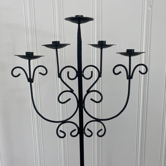 Mid 20th Century Vintage Mid 20th Century Black Wrought Iron Floor Candelabra For Sale - Image 5 of 6