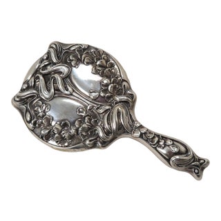 Signed Kerr & Co. Antique Art Nouveau Sterling Silver Vanity Mirror For Sale