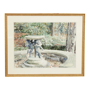 Raimond Del Noce Watercolor, Garden Fountain