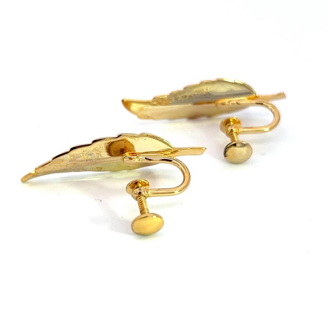 Tiffany and Co. 1990s Tiffany & Co Estate Leaf Earrings Clip-on 14k Gold Plated, 2 Pieces For Sale - Image 4 of 9