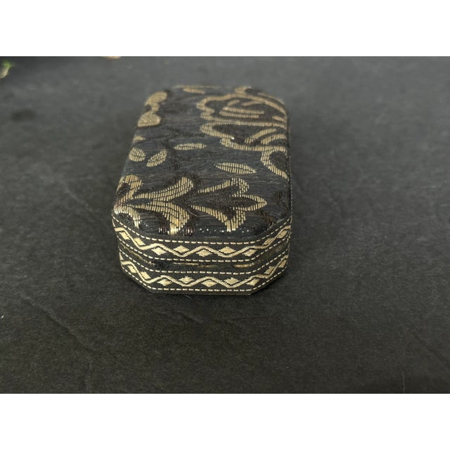 Glass Small Decorative Brocade Trinket Box With Mirror For Sale - Image 7 of 12