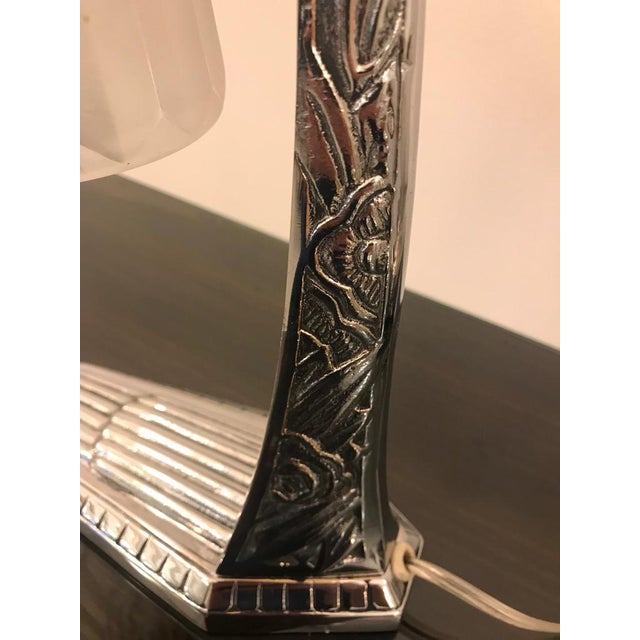 Silver French Art Deco Table Lamp by Degue For Sale - Image 8 of 13
