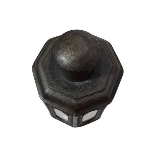 Bronze Late 19th Century Chinese Shantou Pewter Octagonal Tea Caddy With Reverse Painted Glass Panels For Sale - Image 8 of 10