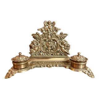 Antique Edwardian Ornate Brass Desk Set, 1900 For Sale