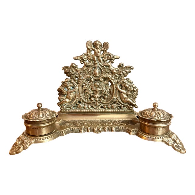 Antique Edwardian Ornate Brass Desk Set, 1900 For Sale