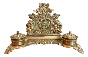 Antique Edwardian Ornate Brass Desk Set, 1900