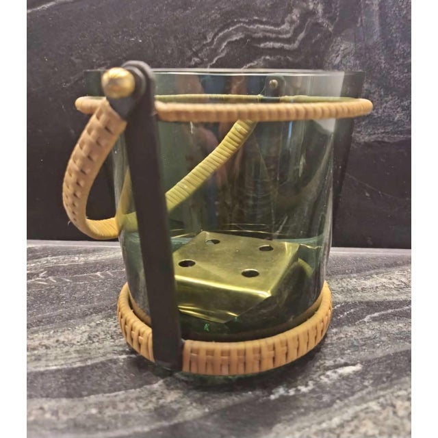 Carl Auböck 1950s Austrian Dark Glass Ice Bucket With Brass Frame, Carl Aubock Design, 3-Piece Set, Unused For Sale - Image 4 of 6