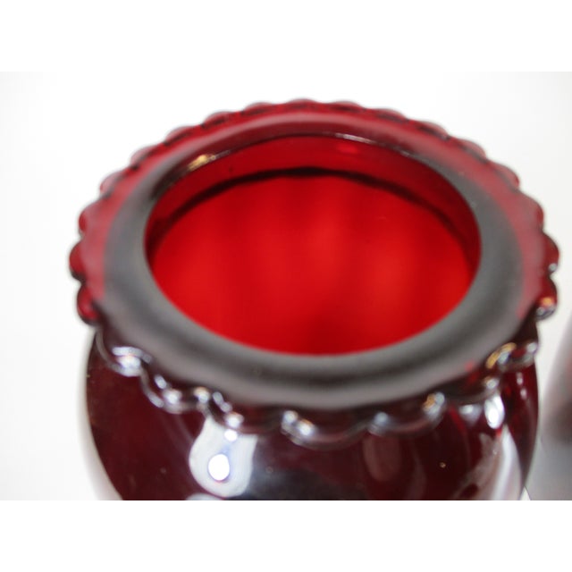 Ruby Red Pair Vintage Red Glass Vases For Sale - Image 8 of 18