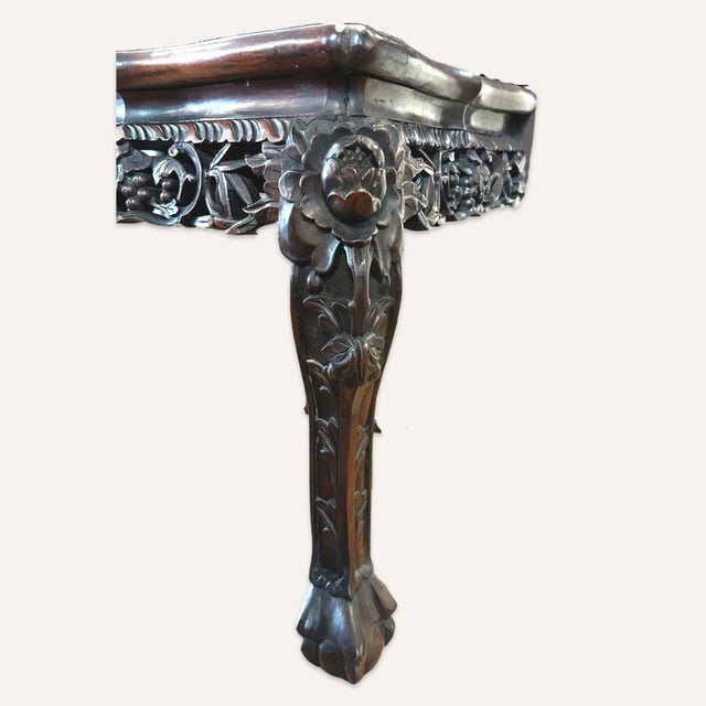 Qing Dynasty 19th Century Carved Chinese Rosewood Chair With Stone Seat For Sale - Image 6 of 9